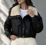 کاپشن چرم یقه پشمی